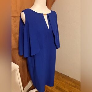 London Times blue dress sleeveless scoopneck V cut lined. Size 16w